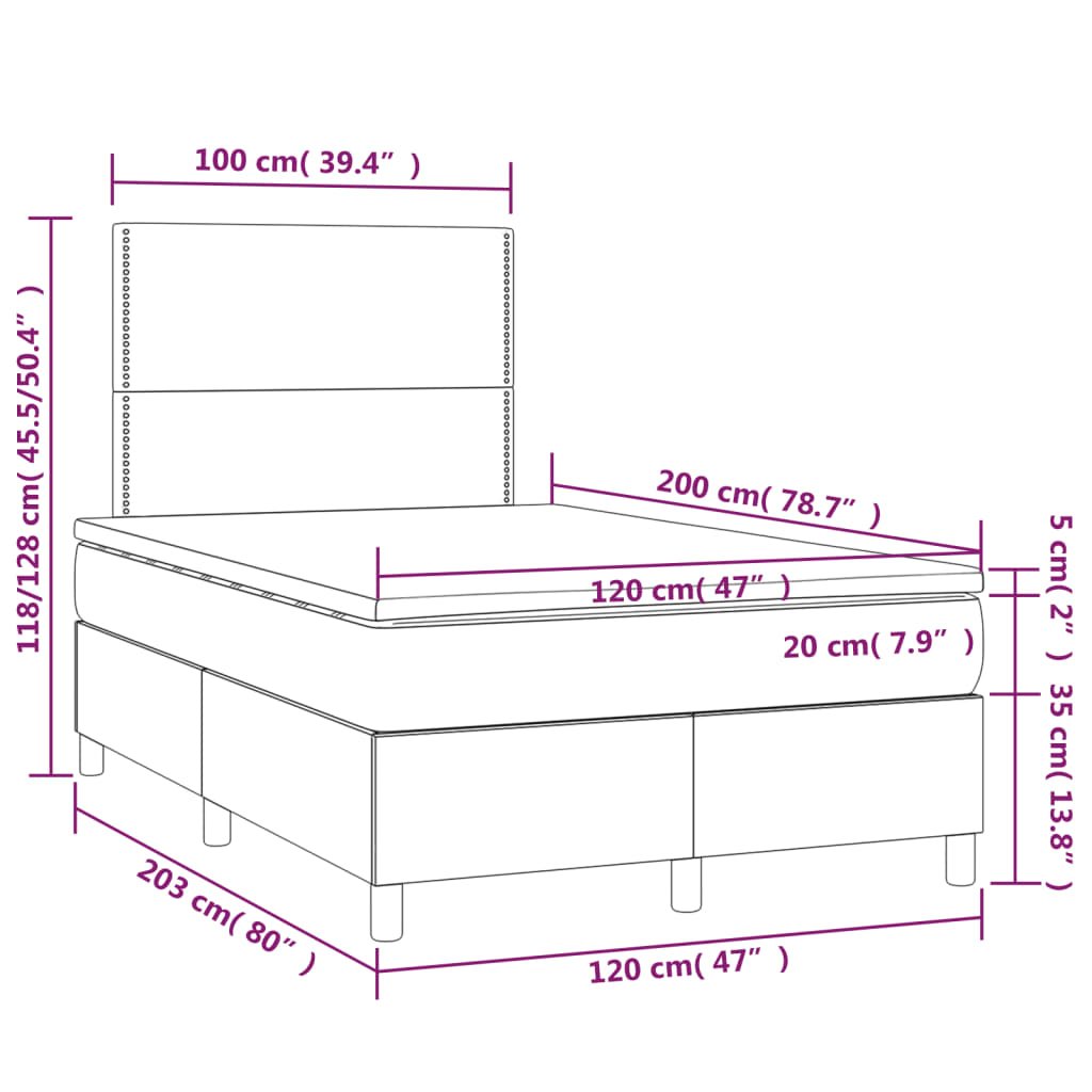 vidaXL Cama box spring colchón y LED terciopelo verde oscuro 120x200cm