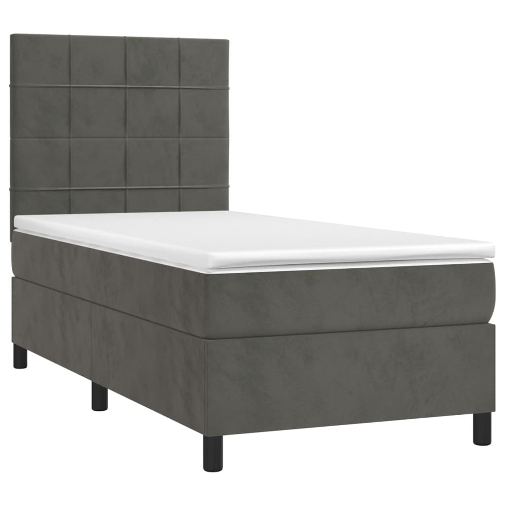 vidaXL Cama box spring colchón y LED terciopelo gris oscuro 80x200 cm