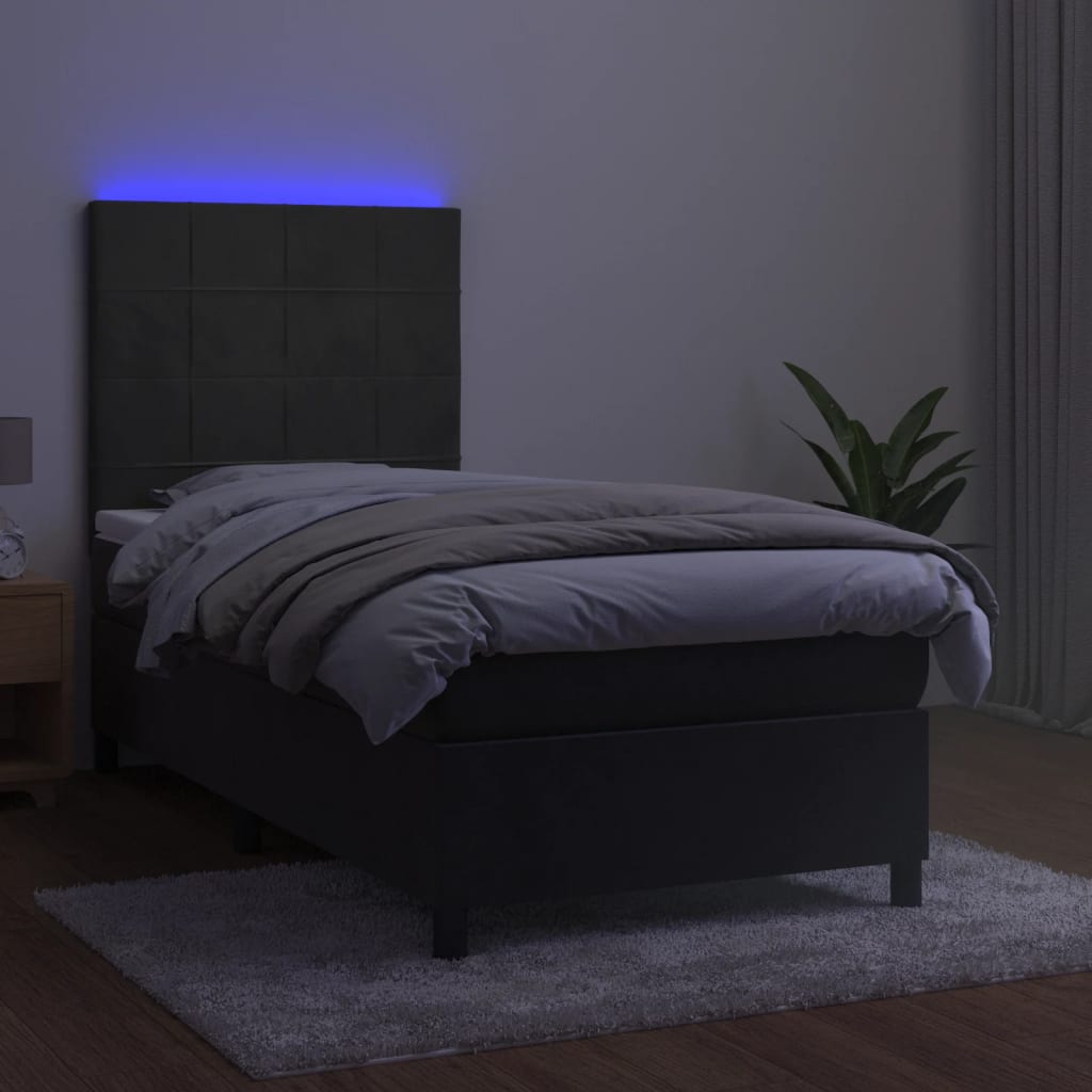 vidaXL Cama box spring colchón y LED terciopelo gris oscuro 80x200 cm