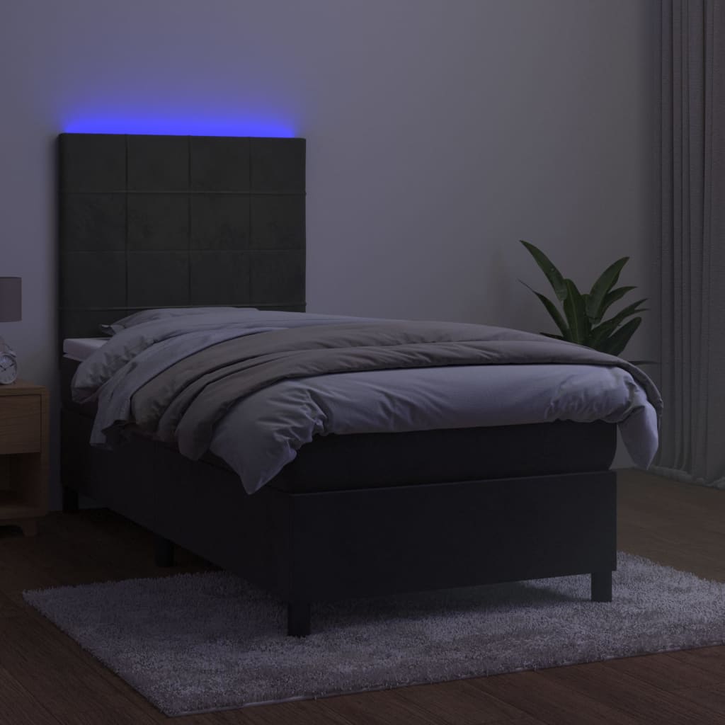 vidaXL Cama box spring colchón y LED terciopelo gris oscuro 90x190 cm