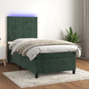 vidaXL Cama box spring colchón y LED terciopelo verde oscuro 100x200cm