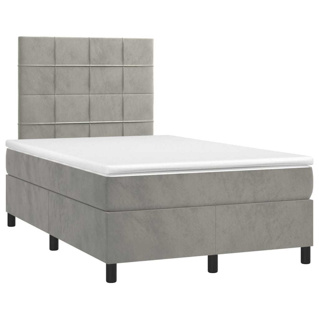 vidaXL Cama box spring colchón y LED terciopelo gris claro 120x200 cm