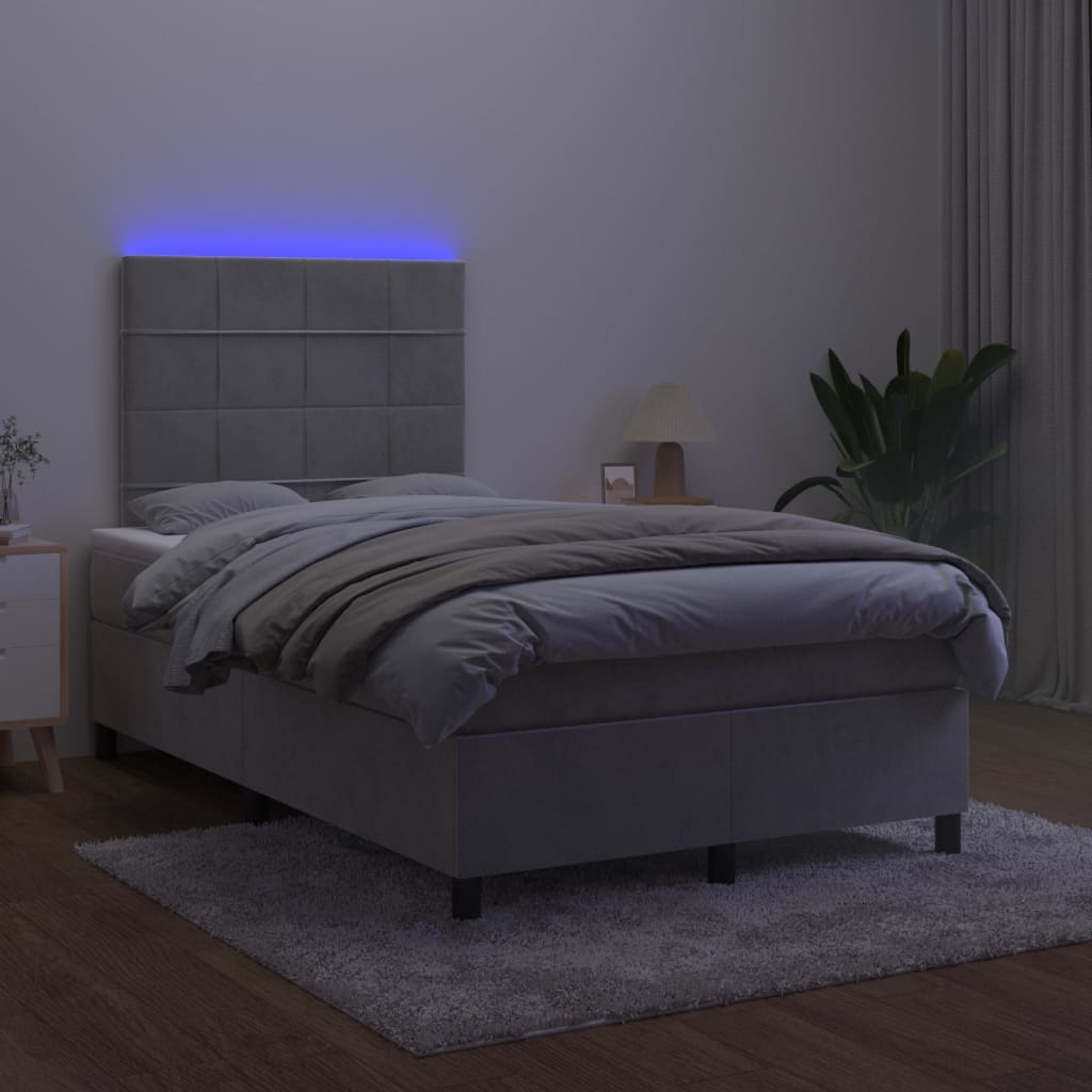 vidaXL Cama box spring colchón y LED terciopelo gris claro 120x200 cm