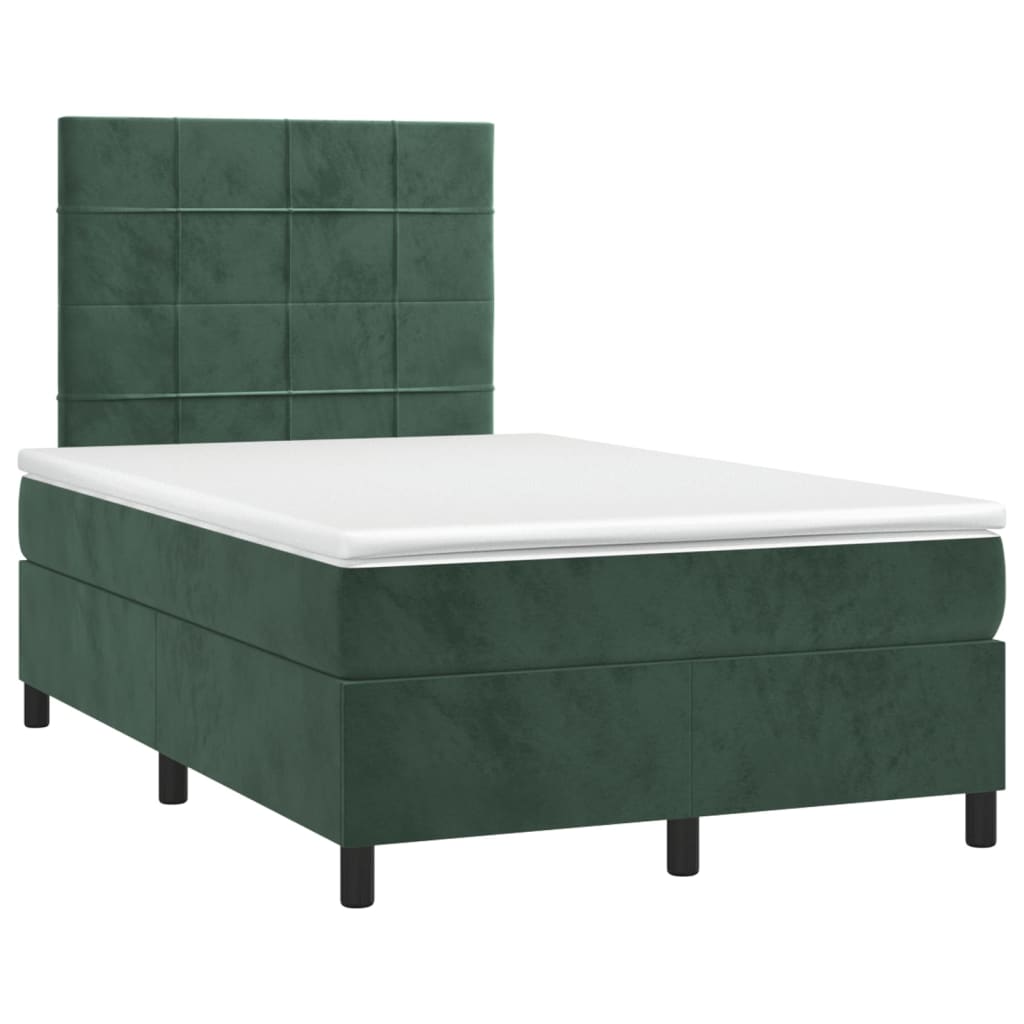 vidaXL Cama box spring colchón y LED terciopelo verde oscuro 120x200cm