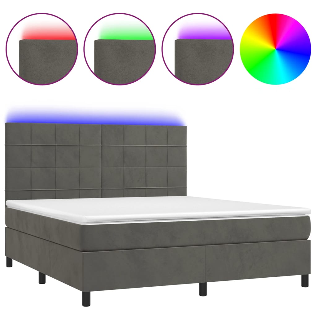 vidaXL Cama box spring colchón y LED terciopelo gris oscuro 160x200 cm