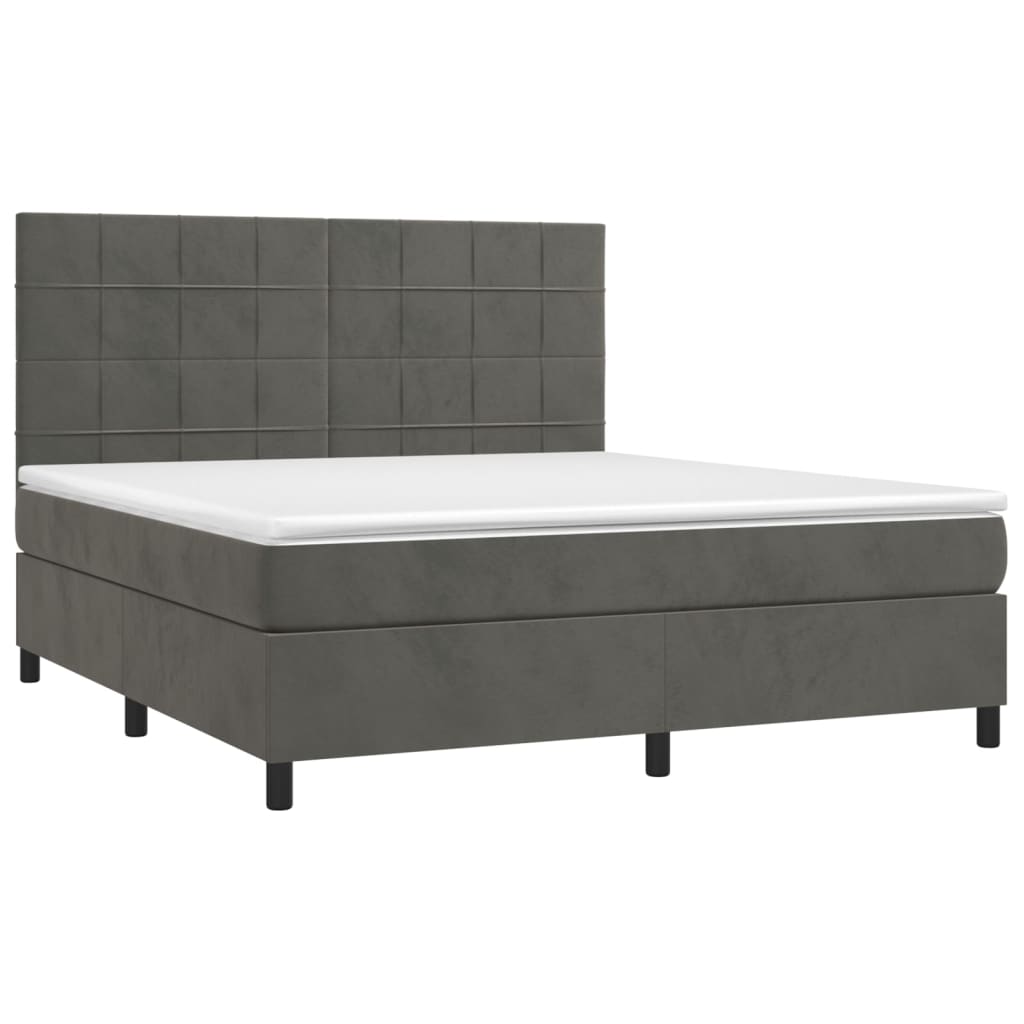 vidaXL Cama box spring colchón y LED terciopelo gris oscuro 160x200 cm