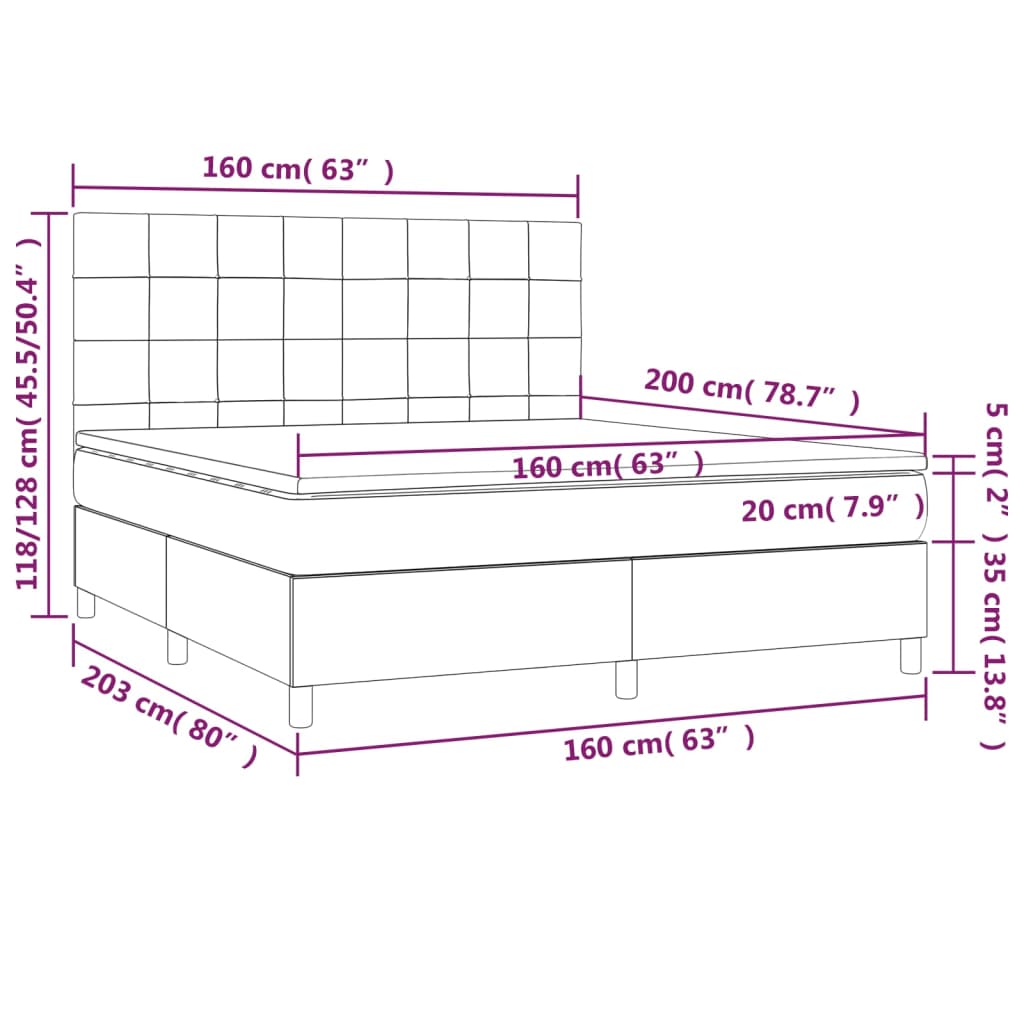 vidaXL Cama box spring colchón y LED terciopelo gris oscuro 160x200 cm