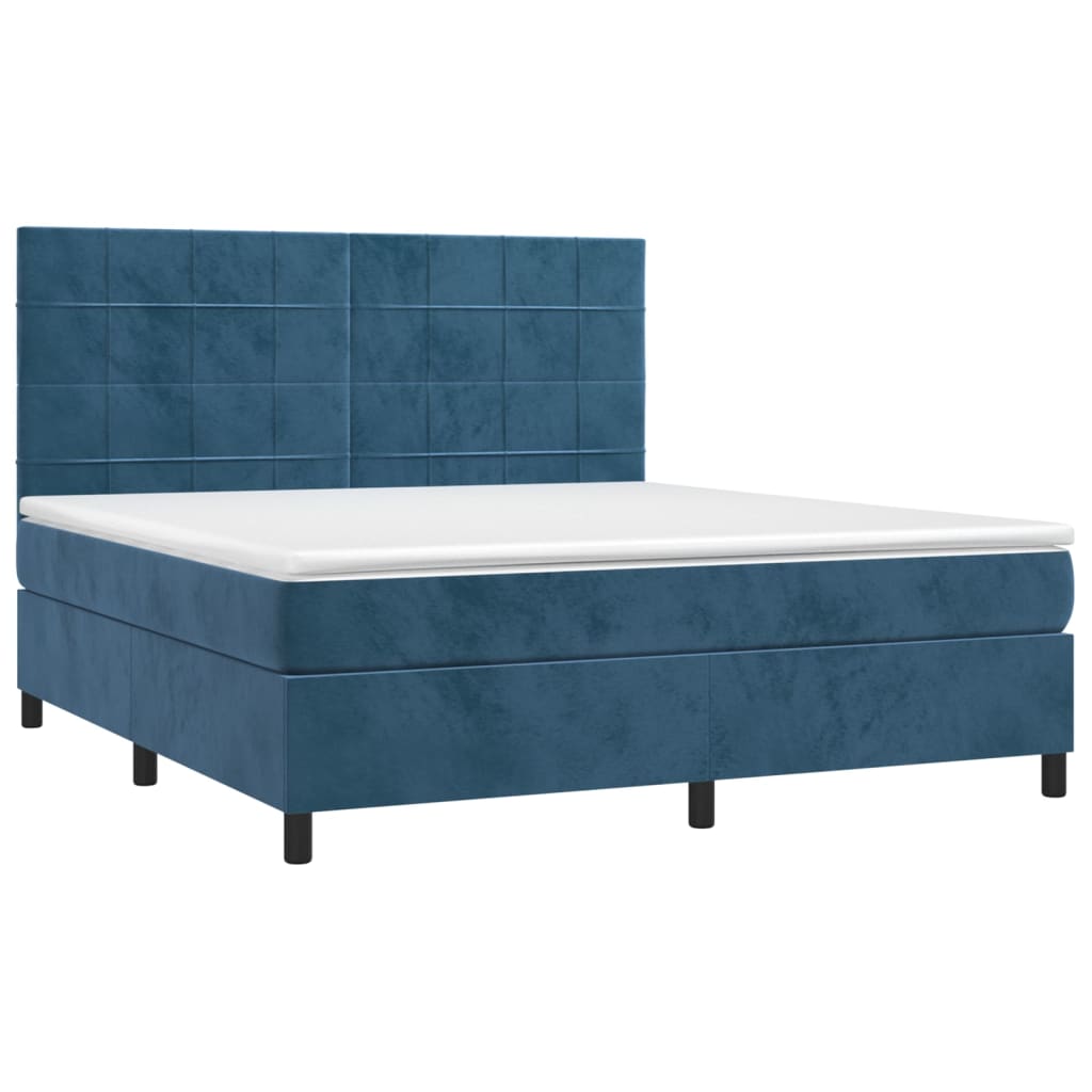 vidaXL Cama box spring colchón y LED terciopelo azul oscuro 160x200 cm