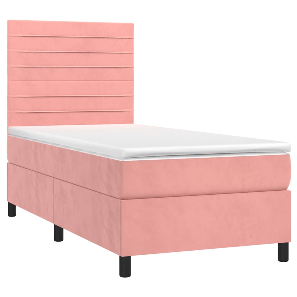 vidaXL Cama box spring colchón y LED terciopelo rosa 90x200 cm