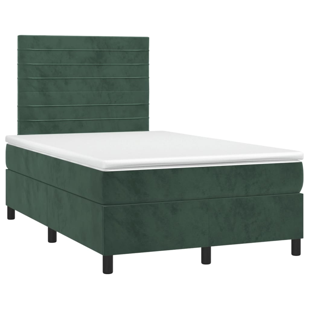 vidaXL Cama box spring colchón y LED terciopelo verde oscuro 120x200cm