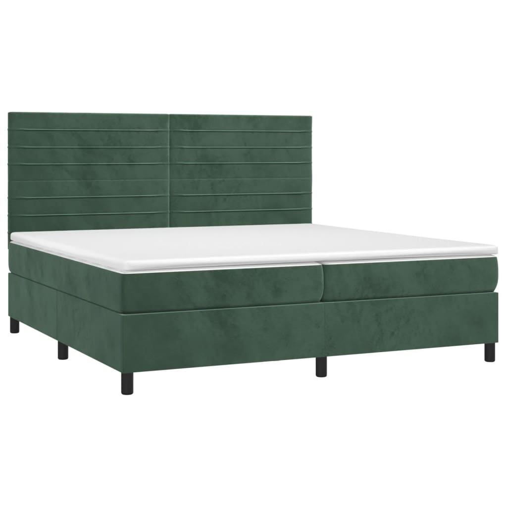 vidaXL Cama box spring colchón y LED terciopelo verde oscuro 200x200cm