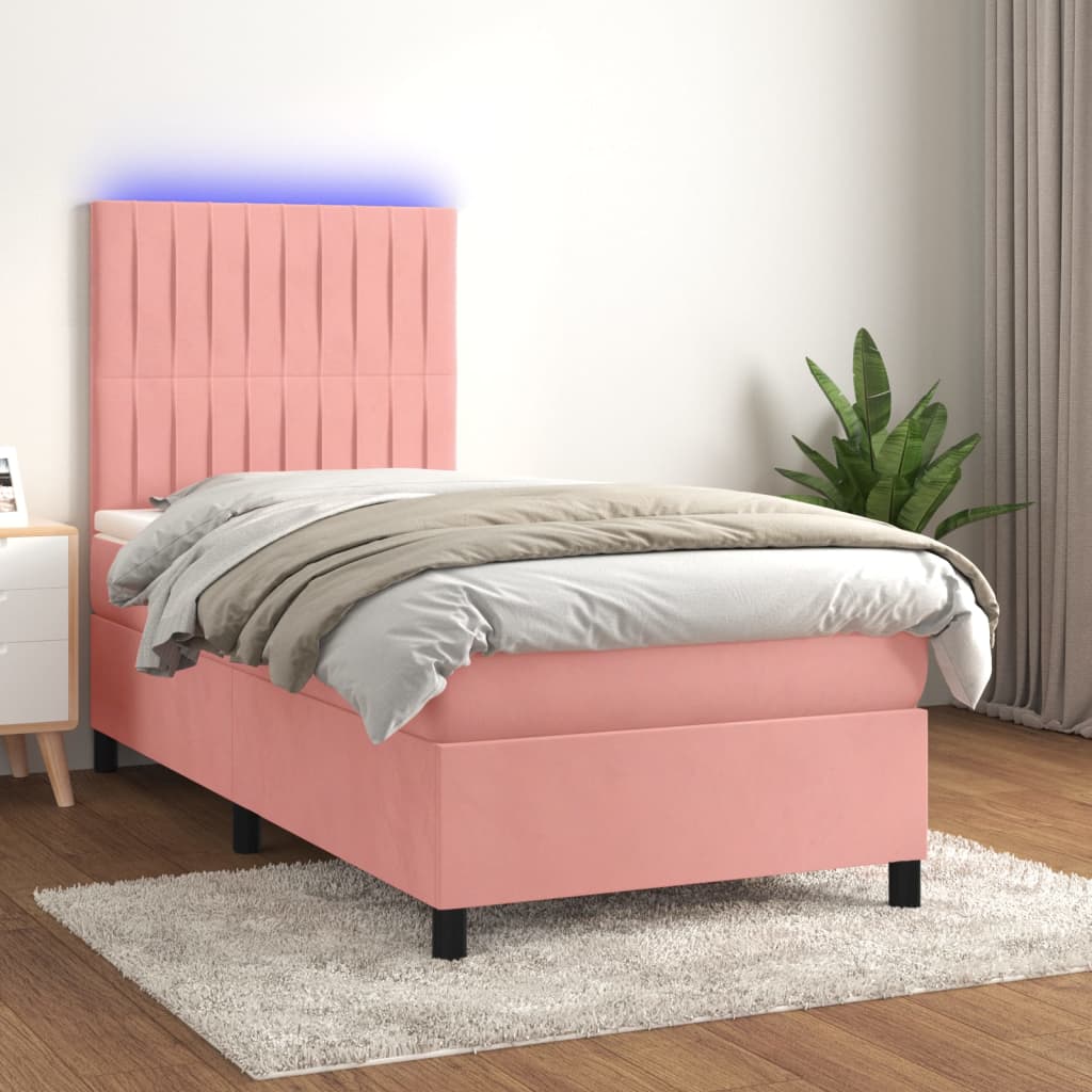 vidaXL Cama box spring colchón y LED terciopelo rosa 100x200 cm