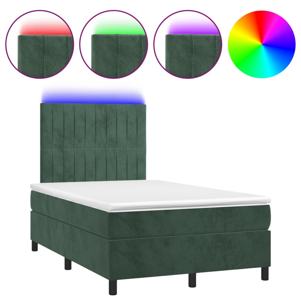 vidaXL Cama box spring colchón y LED terciopelo verde oscuro 120x200cm