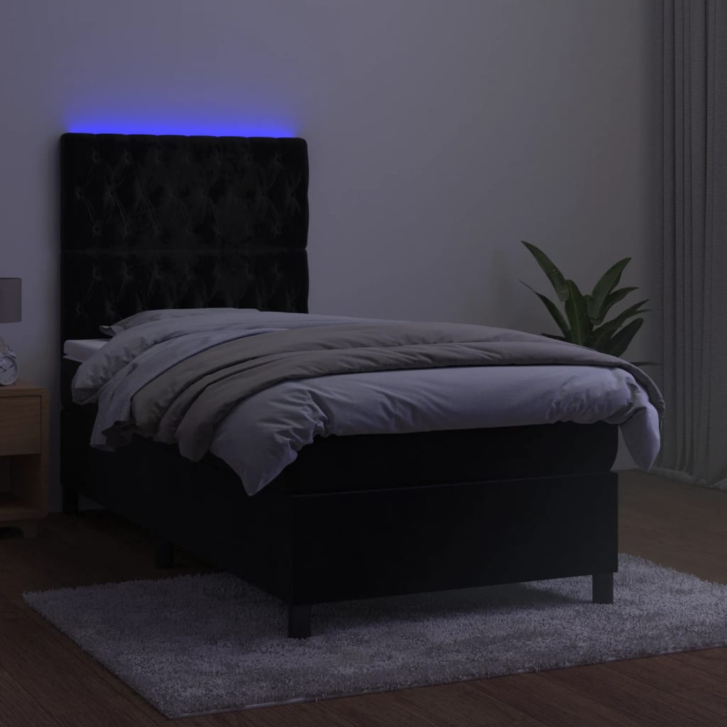 vidaXL Cama box spring colchón y LED terciopelo negro 80x200 cm