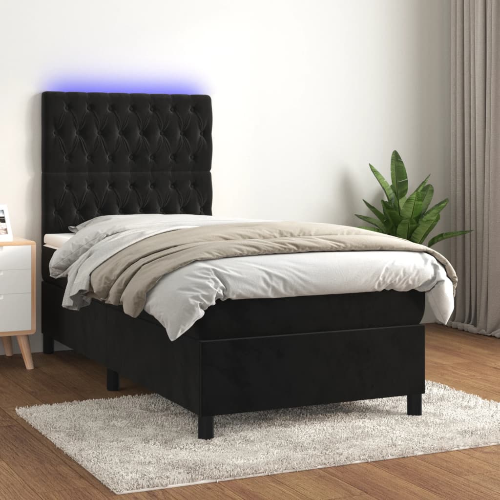 vidaXL Cama box spring colchón y LED terciopelo negro 80x200 cm