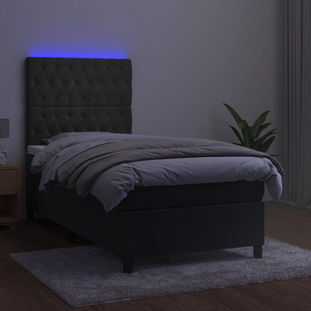 vidaXL Cama box spring colchón y LED terciopelo gris oscuro 90x190 cm