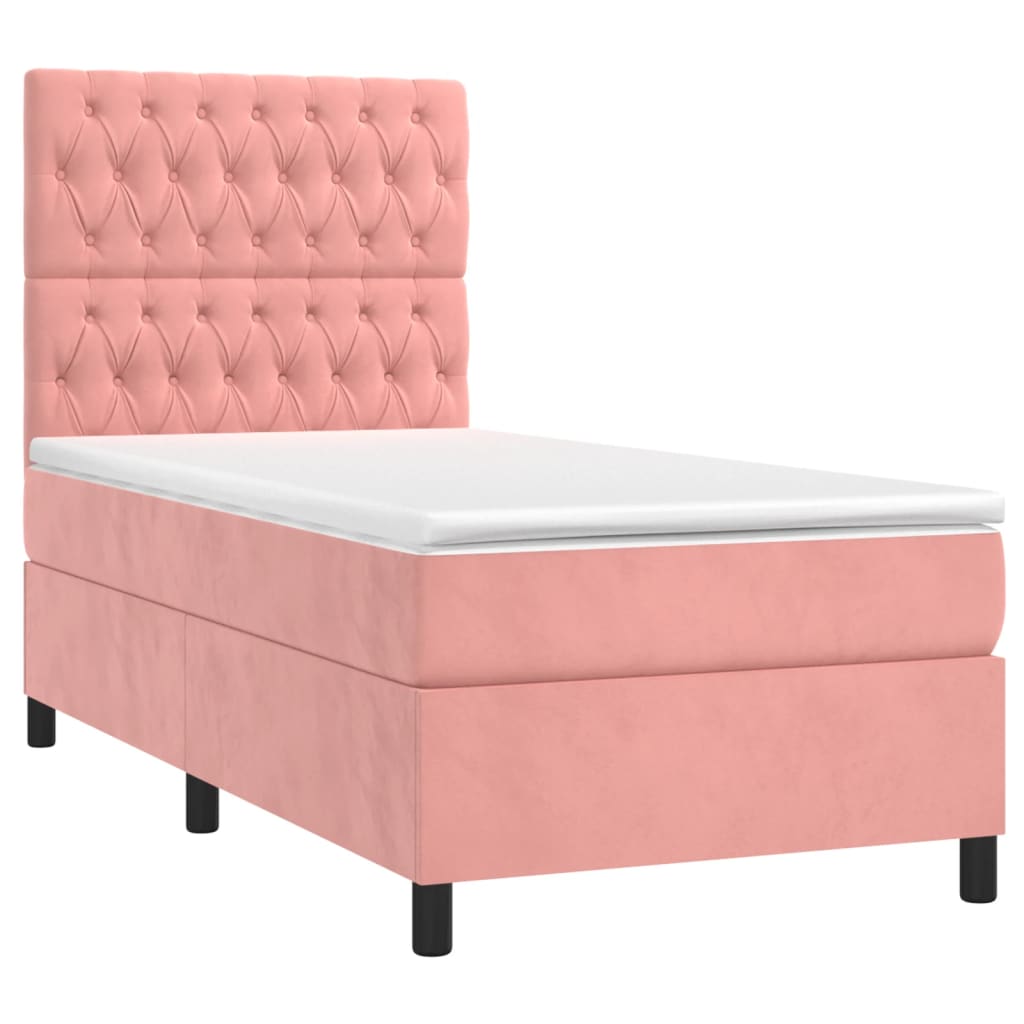 vidaXL Cama box spring colchón y LED terciopelo rosa 90x200 cm