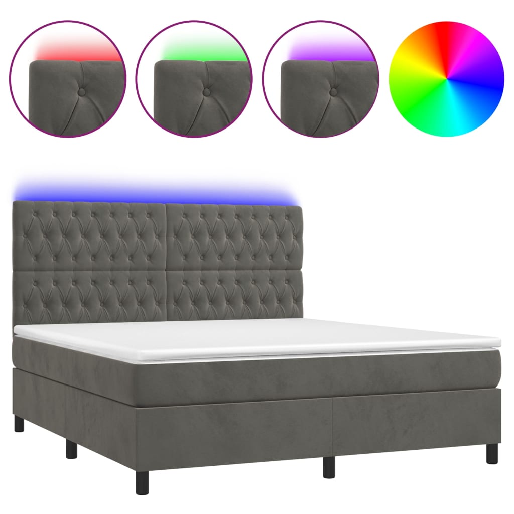 vidaXL Cama box spring colchón y LED terciopelo gris oscuro 160x200 cm