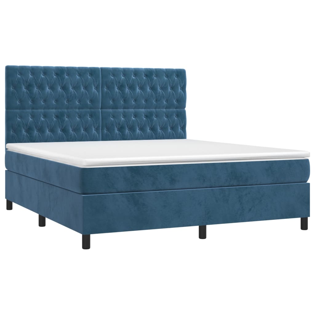 vidaXL Cama box spring colchón y LED terciopelo azul oscuro 160x200 cm