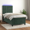 vidaXL Cama box spring colchón y LED terciopelo verde oscuro 100x200cm