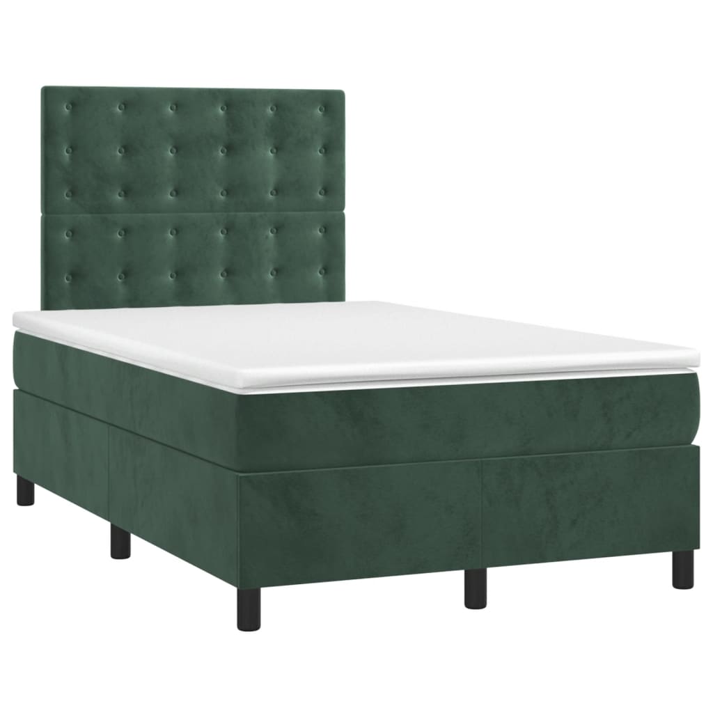 vidaXL Cama box spring colchón y LED terciopelo verde oscuro 120x200cm