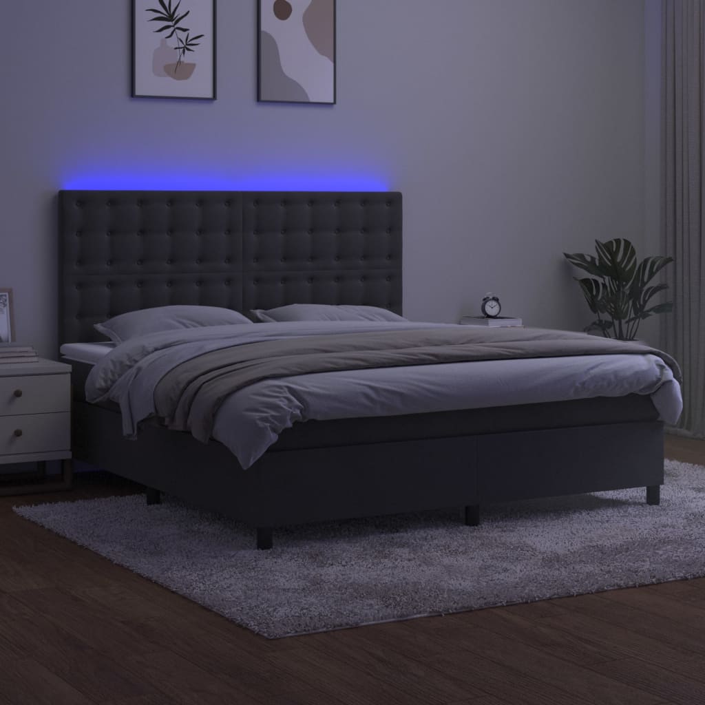 vidaXL Cama box spring colchón y LED terciopelo gris oscuro 160x200 cm