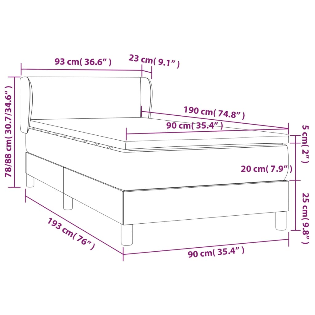 vidaXL Cama box spring con colchón tela color crema 90x190 cm