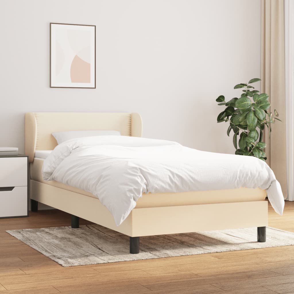 vidaXL Cama box spring con colchón tela color crema 90x200 cm