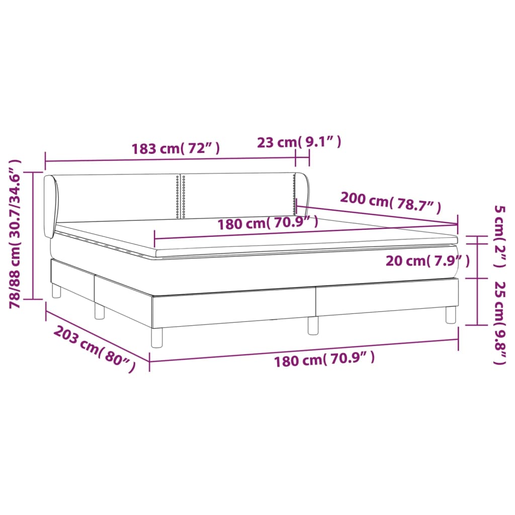 vidaXL Cama box spring con colchón tela color crema 180x200 cm