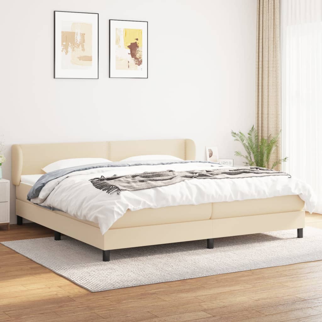 vidaXL Cama box spring con colchón tela color crema 200x200 cm