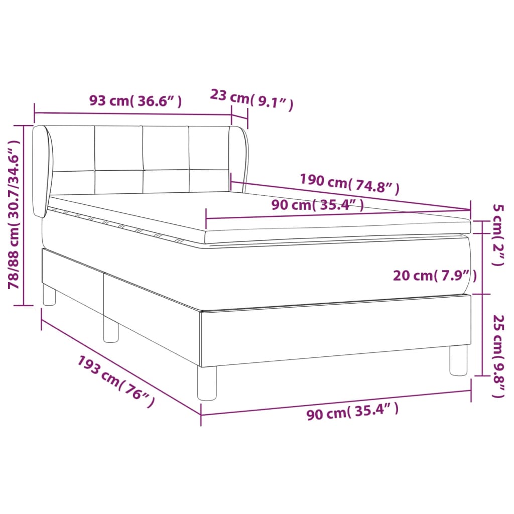 vidaXL Cama box spring con colchón tela color crema 90x190 cm