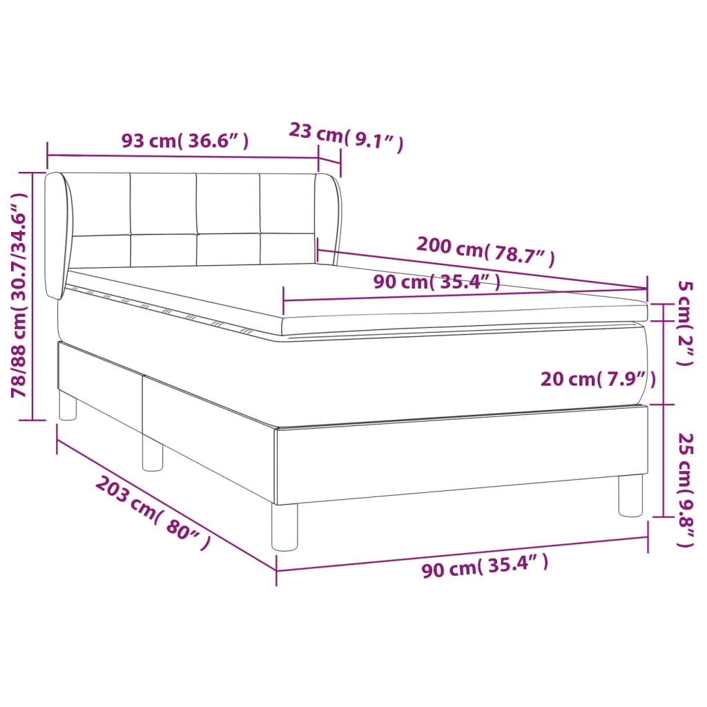 vidaXL Cama box spring con colchón tela color crema 90x200 cm