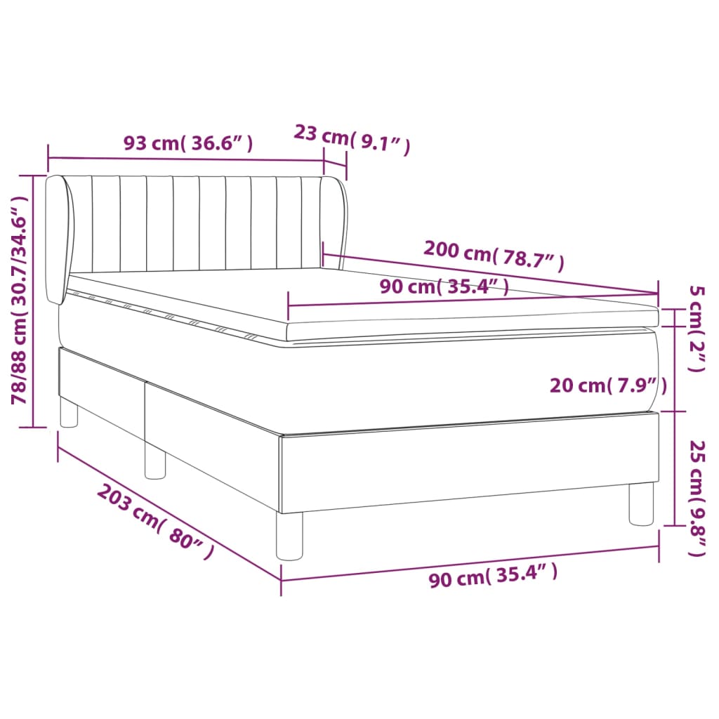 vidaXL Cama box spring con colchón tela color crema 90x200 cm