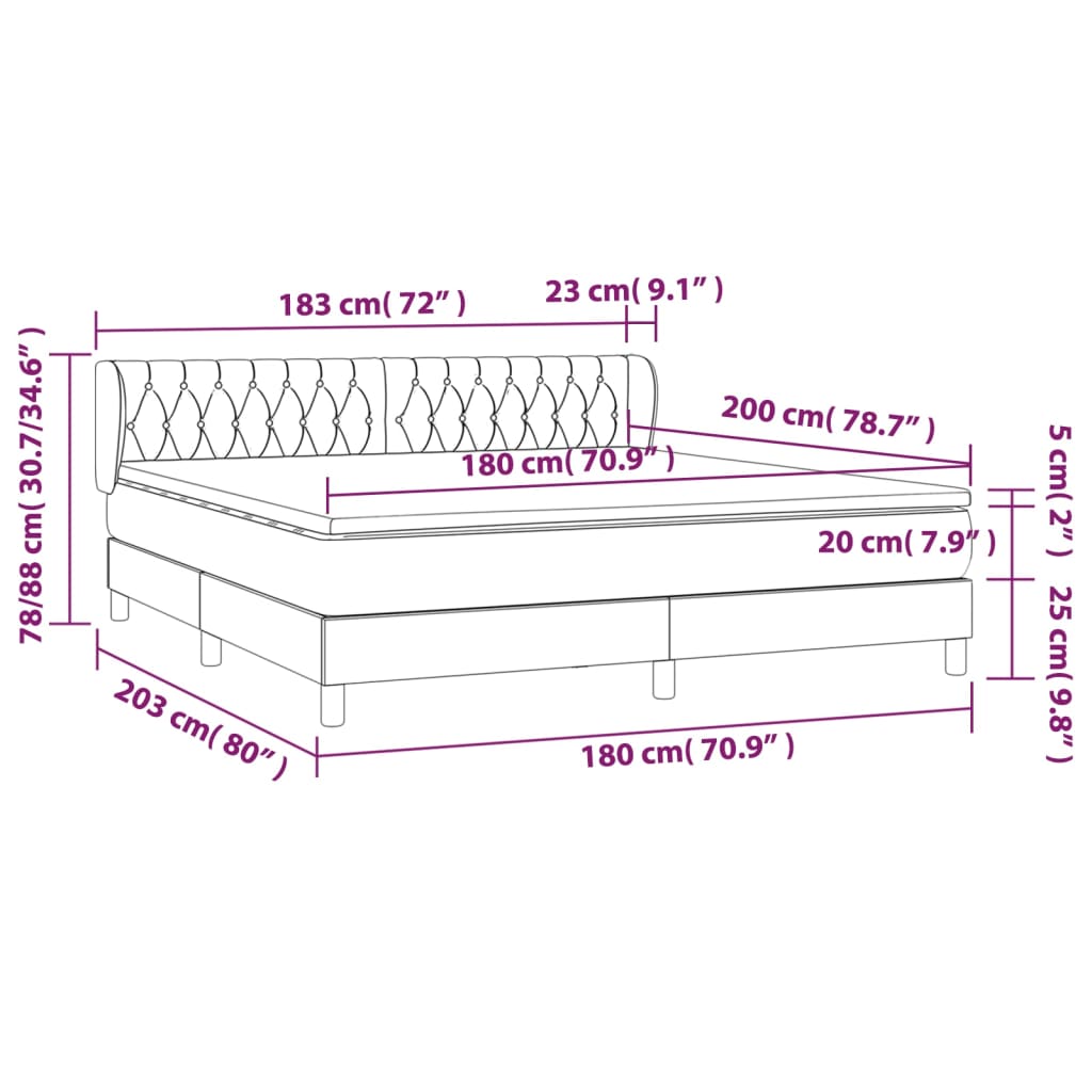 vidaXL Cama box spring con colchón tela color crema 180x200 cm