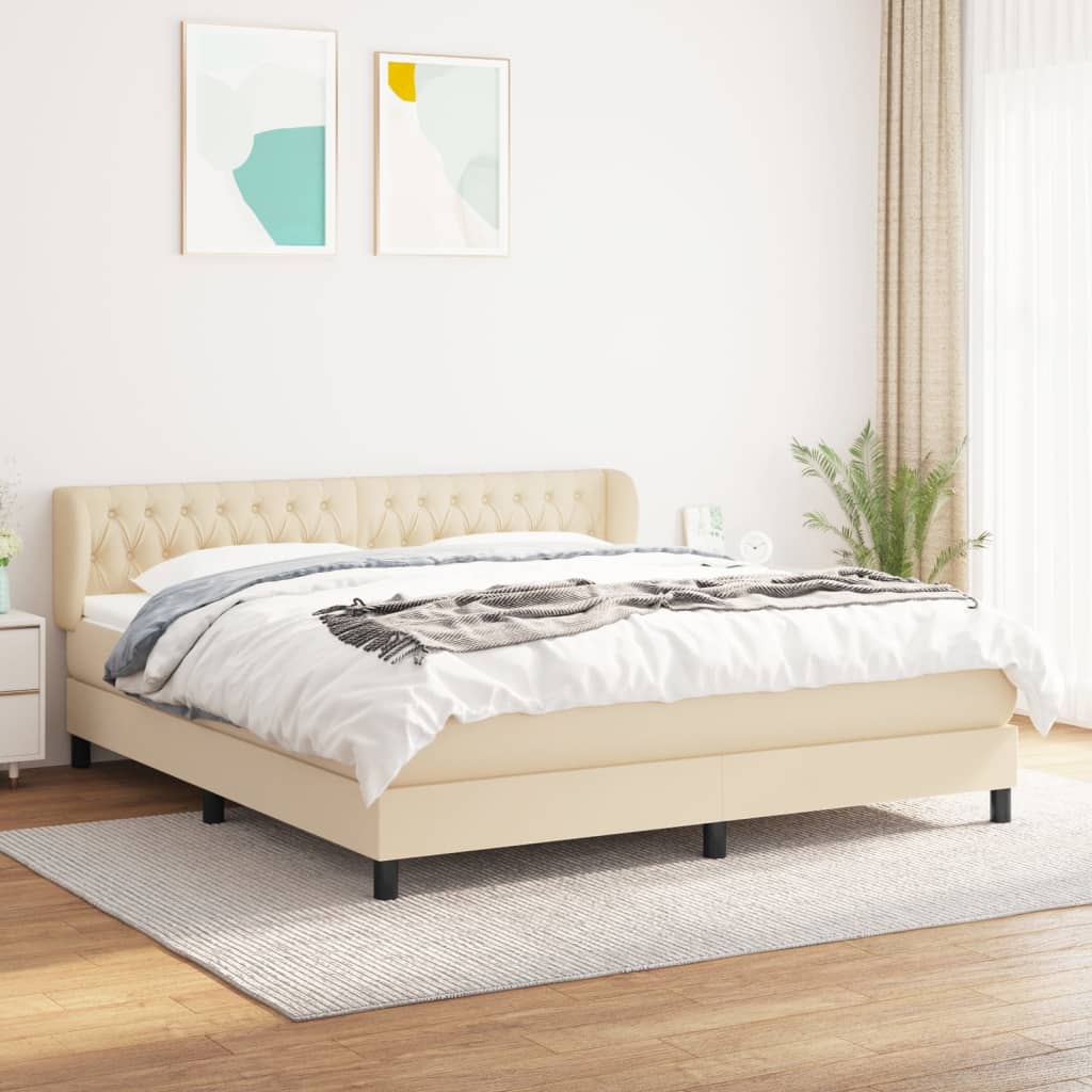 vidaXL Cama box spring con colchón tela color crema 180x200 cm