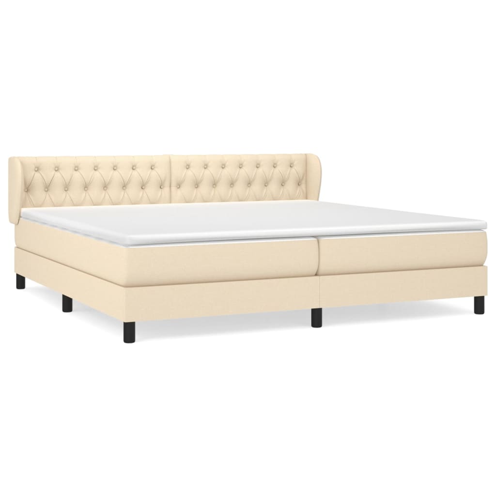 vidaXL Cama box spring con colchón tela color crema 200x200 cm