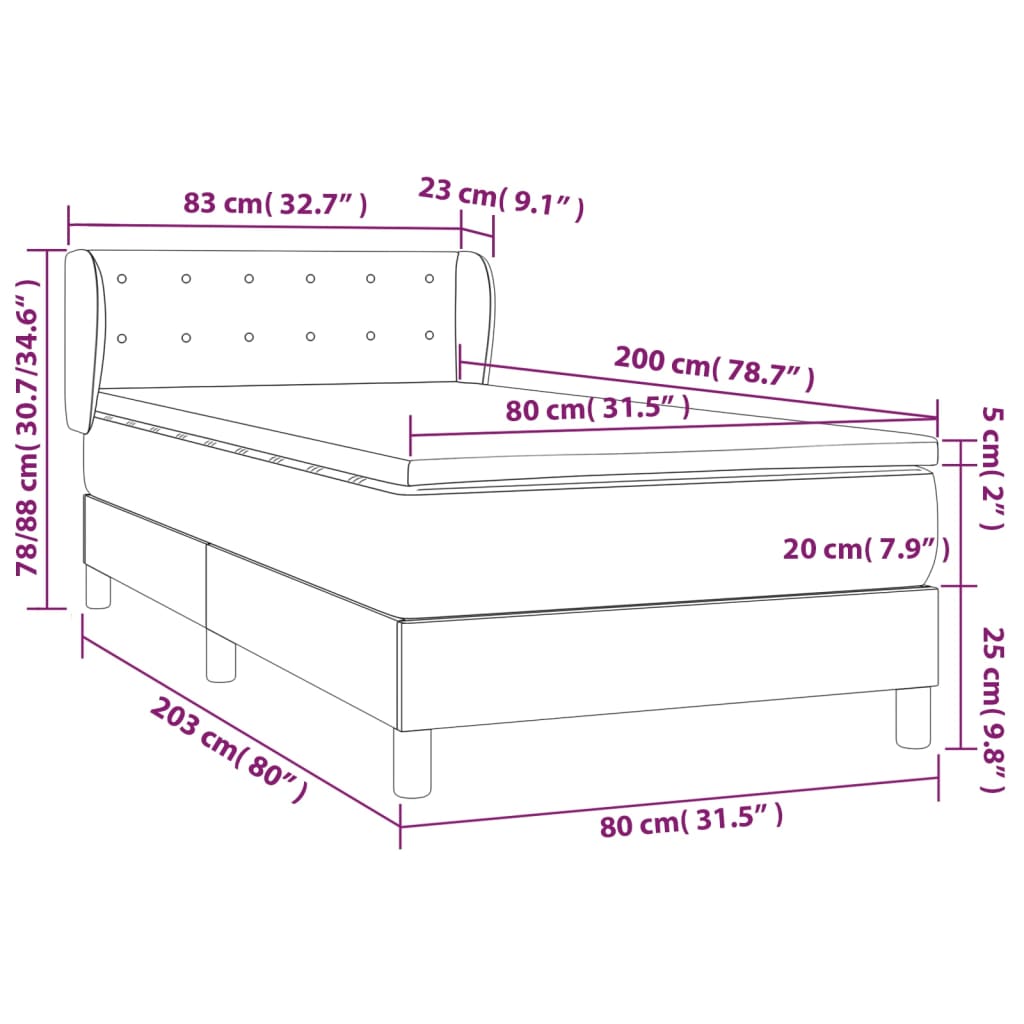 vidaXL Cama box spring con colchón tela color crema 80x200 cm