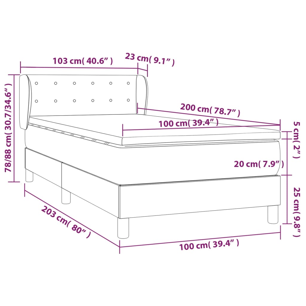 vidaXL Cama box spring con colchón tela color crema 100x200 cm