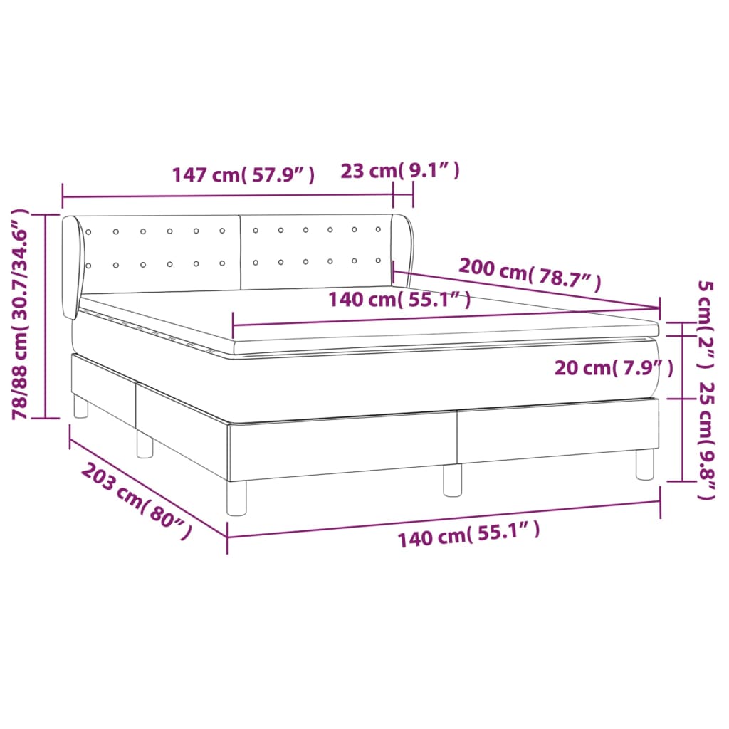 vidaXL Cama box spring con colchón tela color crema 140x200 cm