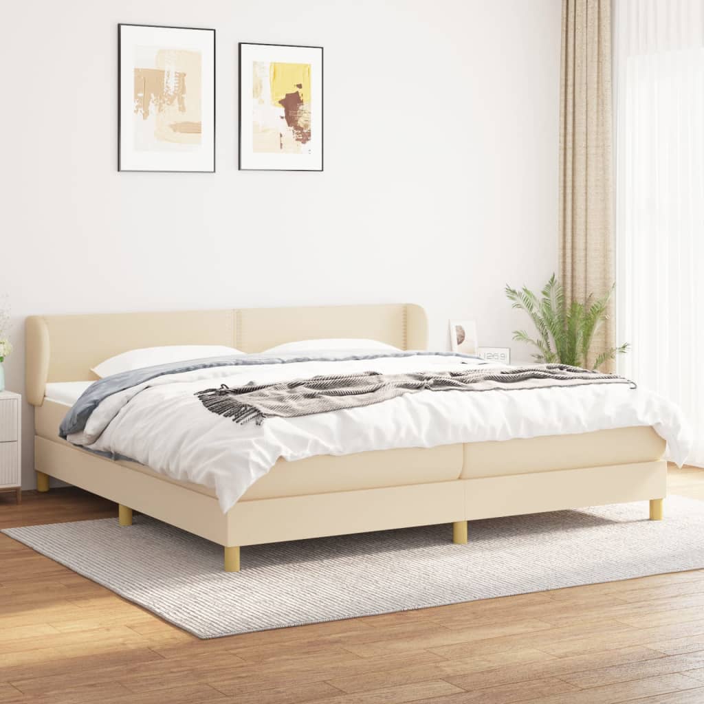 vidaXL Cama box spring con colchón tela color crema 200x200 cm