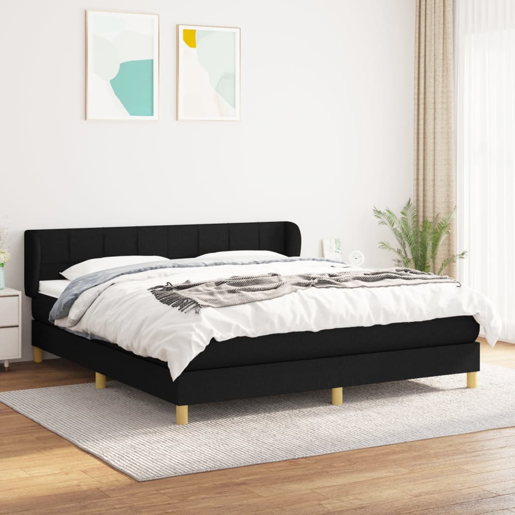 vidaXL Cama box spring con colchón tela negro 160x200 cm