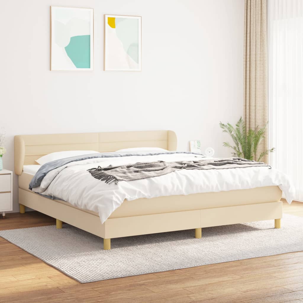 vidaXL Cama box spring con colchón tela color crema 160x200 cm