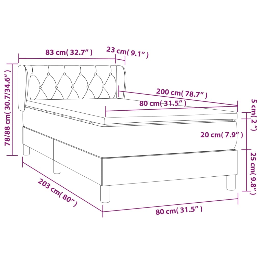 vidaXL Cama box spring con colchón tela color crema 80x200 cm