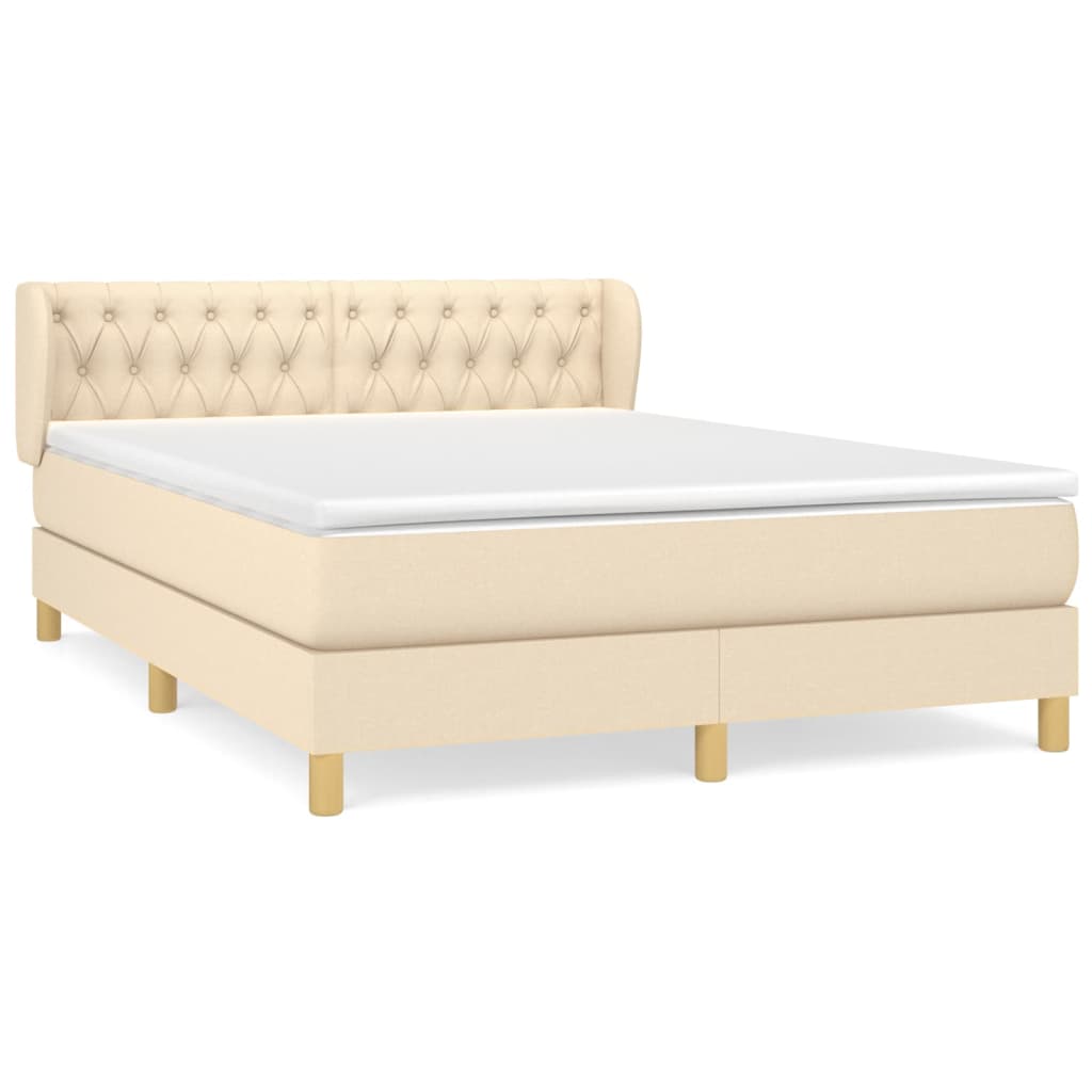 vidaXL Cama box spring con colchón tela color crema 140x200 cm