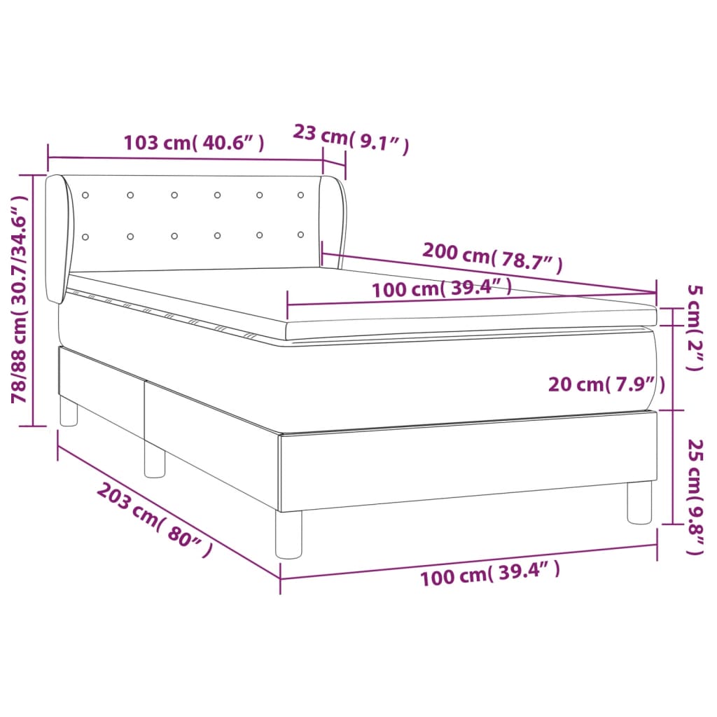 vidaXL Cama box spring con colchón tela color crema 100x200 cm