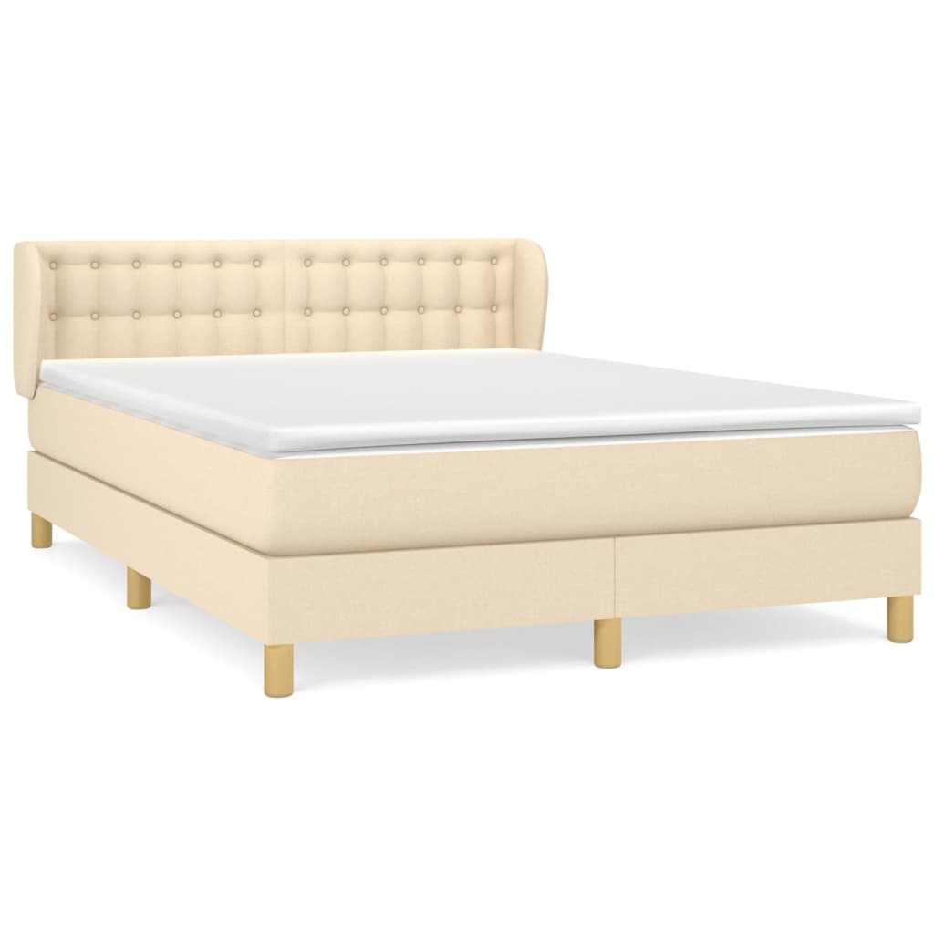 vidaXL Cama box spring con colchón tela color crema 140x200 cm