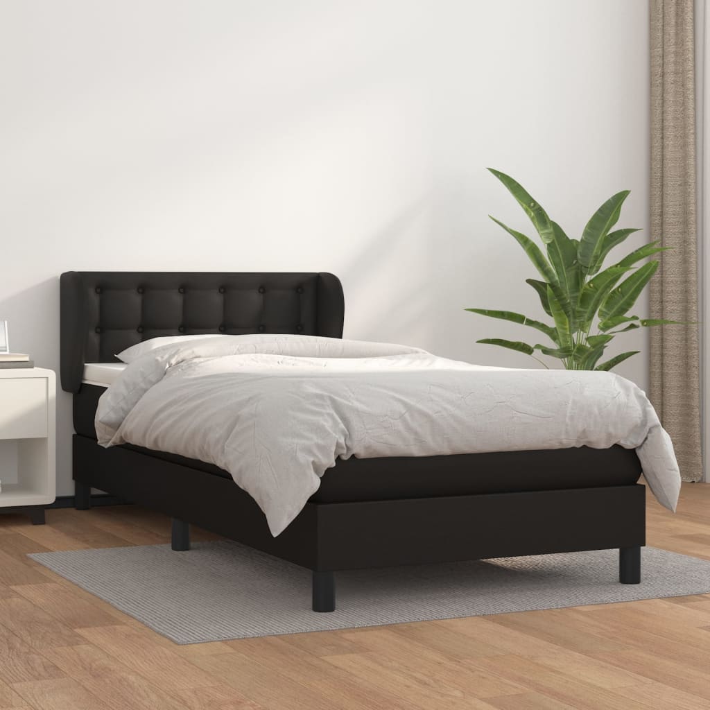 vidaXL Cama box spring con colchón cuero sintético negro 90x190 cm