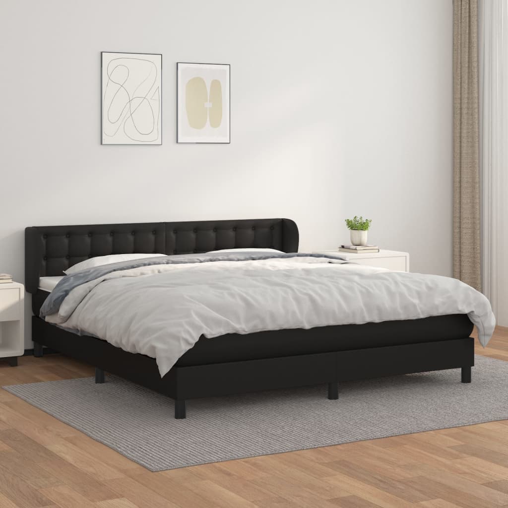 vidaXL Cama box spring con colchón cuero sintético negro 180x200 cm