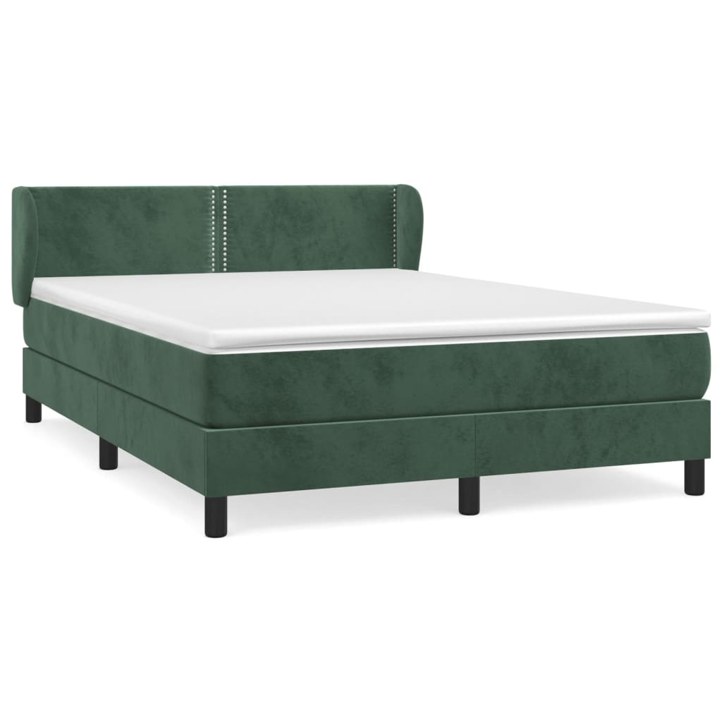 vidaXL Cama box spring con colchón terciopelo verde oscuro 140x190 cm