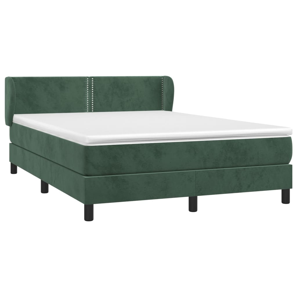 vidaXL Cama box spring con colchón terciopelo verde oscuro 140x190 cm